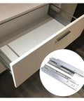 Heavy Duty Side Mounted Ball Bearing Drawer Slides 250mm Full Extension Cold Rolled Steel shown in a kitchen drawer.