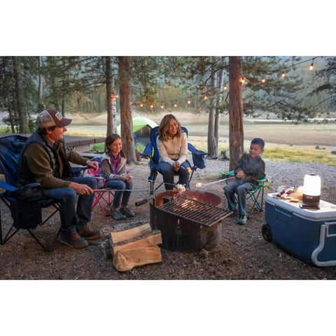 Family around campfire with Kids Glow In The Dark Camping Chair With Cup Holder And Carry Bag Portable Outdoor Folding Seat For Children