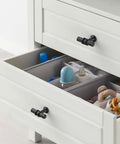 10 Pack Matte Black Cabinet Knobs For Kitchen Cabinets, Dresser, And Cupboard Hardware, installed on white dresser drawer