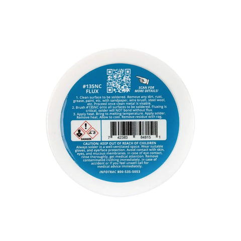 Back label of No Clean Solder Flux Paste For Electronics Lead And Lead Free PCB Bonding 2oz Jar Petrolatum Based