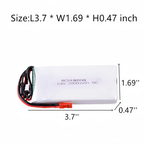 7.4V 2800mAh LiPo Battery 8C Rechargeable With USB Charger For Radiolink RC8X 8CH, dimensions labeled 3.7 x 1.69 x 0.47 inches