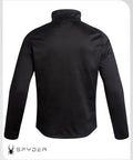 Back view of Mens Fleece Jacket With Polar Fleece And Suede Texture Two Way Stretch Lightweight Zip Up Athletic Coat UPF 30 Plus Black Raven