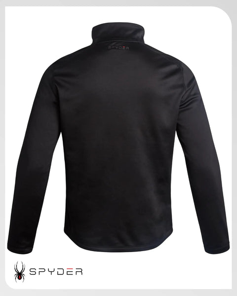 Back view of Mens Fleece Jacket With Polar Fleece And Suede Texture Two Way Stretch Lightweight Zip Up Athletic Coat UPF 30 Plus Black Raven