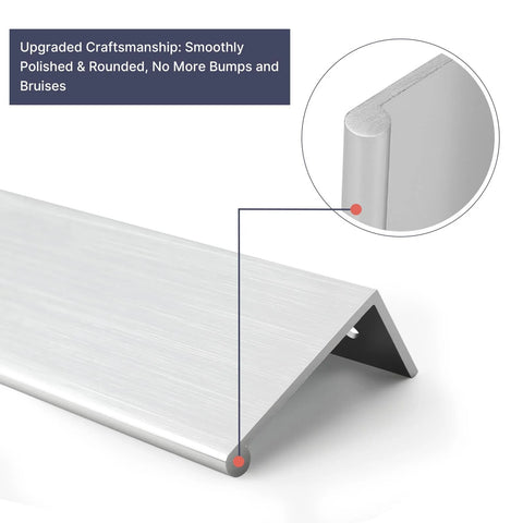 Brushed Nickel 10 Pack 5 Inch Edge Finger Cabinet Pulls Aluminum Alloy Hardware close-up showing smooth, rounded edges.