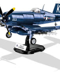 Korean War F4U-4 Corsair Aircraft Building Kit With 520 Pieces, 1:32 Scale, assembled model on display stand