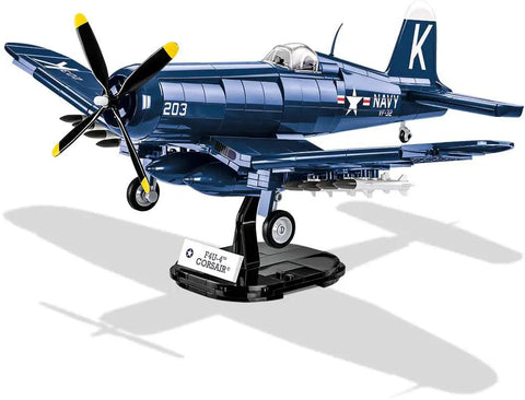Korean War F4U-4 Corsair Aircraft Building Kit With 520 Pieces, 1:32 Scale, assembled model on display stand