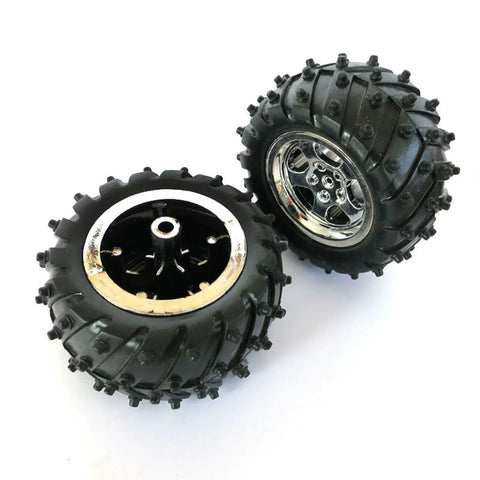 4Pcs RC Car Wheels And Tires Set Built For Tough RC Short Course Trucks With 5.5 Cm Diameter And 2.8 Cm Wide Rubber Tires 0.29 Cm Axle Hole Fits 3 Mm Axle Easy To Install Replacement, featuring durable rubber tread on a white background