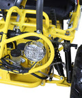 Front wheel and suspension of 125cc Kids Go Kart With Reverse LED Lights Fully Automatic Transmission Two Seater Black