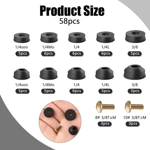 Faucet Washer Repair Kit With 58 Pack Flat And Beveled Rubber Washers And Brass Screws For Quick DIY Leak Fix, multi-size view