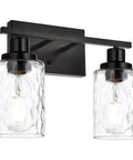 Two Light Matte Black Wall Sconce With Clear Hammered Glass for Modern Bathroom Vanity Wall Lamp for Mirrors Cabinets or Powder Room Up or Down Mount Today