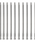 Long Magnetic Square Drive Screwdriver Bit Set, 1/4 Inch Hex Shank, 6 Inch Length, 10-Piece S2 Steel Bits, Hardened and Tempered
