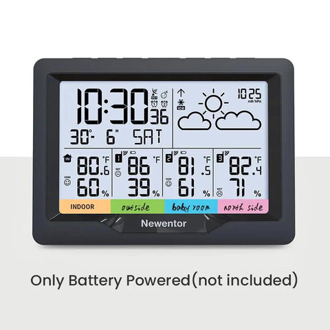 Front view of Four Zone Wireless Indoor Outdoor Weather Station with Digital Atomic Clock and Temperature Humidity Monitor