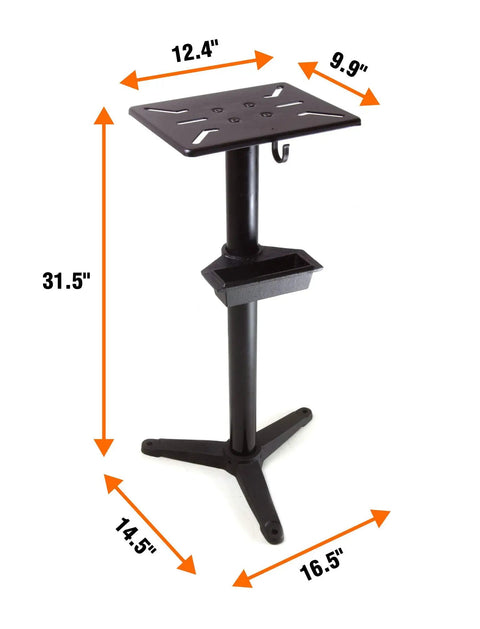 32 Inch Bench Grinder Stand With Water Pot, Rock Solid Heavy Duty Cast Iron And Steel Construction, 31.5 Inch Height, Dimensions Labeled