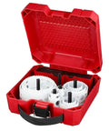 Pro Grade 20 Piece Bi-Metal Hole Saw Kit For Heavy Duty Wood Metal Plastic And Aluminum Cutting Fast Friction Free Coating Includes Plug Jack Heat Guard Thermoset Coat Ready To Crush Big Jobs Like A Boss. Red case with bi-metal hole saws