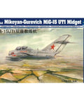 Box art of MiG-15 UTI Midget 1/48 Scale Model Kit With 137 Parts Over Eight Inches Long Detailed Plastic Aircraft Build Set