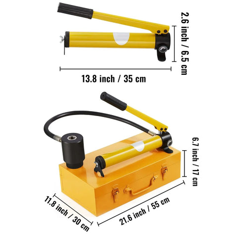 Heavy Duty 15 Ton Hydraulic Knockout Punch Kit With Conduit Hole Cutter Set on metal carrying case
