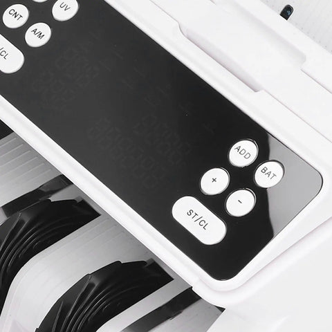 Close-up view of control panel on Ultra Fast Money Counter Time Saver For Mixed Denominations And Multi Currency Value Counting, Bills Counter Machine With Print Reports, Business Grade Currency Sorter For USD EUR MXN CAD COL And More