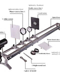Optical Bench Setup With Convex Lens Imaging Kit For Physics Lab Experiments Includes Light Path Refraction And Divergence Demonstrations Precise Parallel Bar Bench With Gear And Accessories showing lenses, screens, and lamp