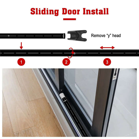 Sliding door installation of 2 In 1 Door Security Bar And Sliding Patio Bar With Interchangeable Caps Heavy Duty Iron Construction.