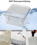 IP67 Waterproof Junction Box With Hinged Clear Cover Stainless Steel Buckle Plastic Project Enclosure under water spray