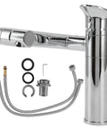 Maqulae Metal Basin Faucet with Hose, Single Hole Sink Tap for Kitchen with chrome finish and installation parts.