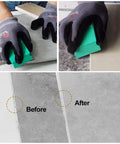 Electroplated Diamond Hand Polishing Pads Foam Back 6-Piece Set showing use and before-after results on stone surface.
