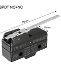 SPDT Micro Limit Switch With Long Hinge Lever, 1NO 1NC, Screw Terminals, For AC DC Control Circuits, IP40 Protection, Ui 380V Ith 15A