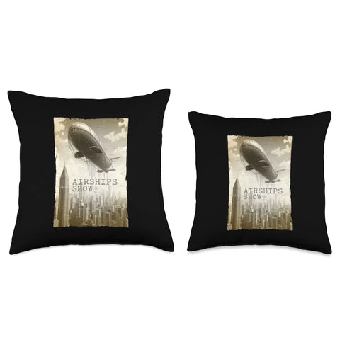 Vintage Retro Airship Throw Pillow 18x18, Multicolor, Double Sided Print, 100% Polyester Fabric, Hand Cut And Sewn with aeronautical theme.