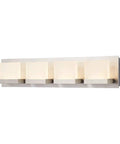 Alberson 4 Light Brushed Nickel LED Bath Bar Light Modern Vanity Fixture with sleek lines, frosted diffusers, front view.