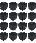 16 Pack Real Deal Metal Corner Protectors For Cabinets And Boxes Chrome Plated Heavy Duty Edge Guards With No Sweat Install Hardware Included Top Shelf Protection For Your Gear in black, showcasing four rows of corner protectors.