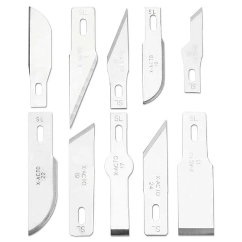 Variety of thirteen blades from Workhorse Craft Knife Set With Three Knives And Thirteen Blades In A Soft Carry Case Built For Arts And Crafts