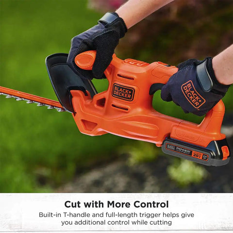 20V Max Hedge Trimmer Kit With 18 Inch Blade, Dual Action Hardened Steel Blades, T Handle, PowerConnect System in use
