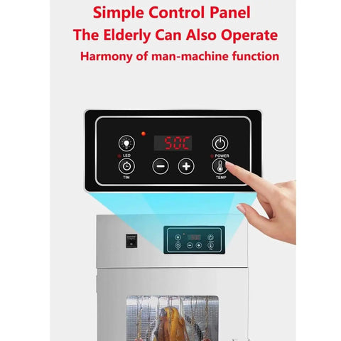 Digital control panel of the Real Deal Commercial Food Dehydrator Featuring A Durable Rotary Drum And Hella Simple Digital Timer.