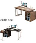 Polymorphic Computer Desk With Transformable Dual Workstation, Lacquered Steel Frame Legs, Easy Peasy Foldable Office Table, Built In Storage Shelves, Straight Up Game Changing Hustle Station, Sleek Black Finish, flexible design shown in two configurations.