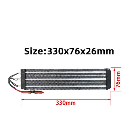 Heavy Duty Industrial PTC Ceramic Air Heater 330 X 76mm 220V 2500W AC DC With Built In Thermostat Protector shown from above.