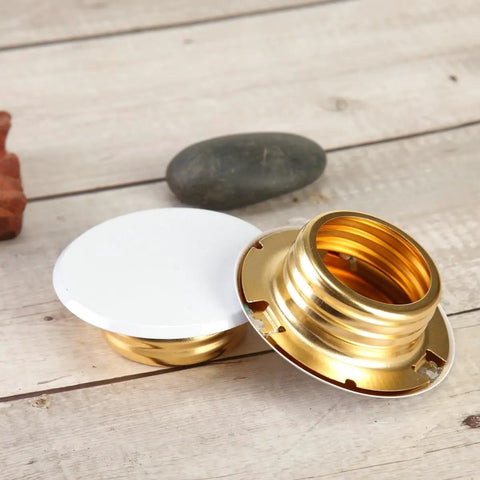 Slick Copper Fire Sprinkler Covers Decorative Escutcheon Caps with gold finish, two-piece head protector for sprinkler heads.