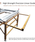 High Strength Precision Linear Guide on Heavy Duty 220 Volt Table Saw With Rugged Stand For Woodworking Crews, showcasing smooth operation.