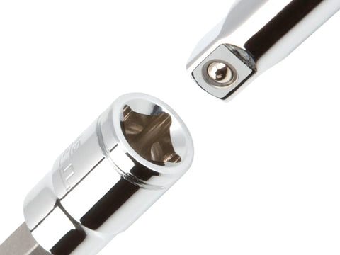 Close-up of One Quarter Inch Drive Hex Bit Socket Set 10 Piece 2 To 8 mm with S2 steel rail and six-sided hex tips for tight fit.