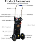 Heavy Duty Electric Stair Climbing Hand Truck Dolly With 1200W Motor Rips Up Steps And Hauls Massive Loads Easy Peasy For Pros And Handy Folks Moving Gear showing detailed features like armrest, battery display, and motor.