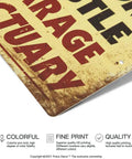 Close-up of Retro Vintage Metal Tin Wall Sign For Garage And Man Cave Rustproof Aluminum Decor featuring bold lettering.