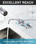 8 Inch Center Wall Mount Commercial Kitchen Faucet With Dual Handles, Adjustable Center Spacing For Restaurant Sinks, Polished Finish