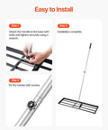 Assembly steps for Lawn Leveling Rake With 83.9 Inch Handle And 36x10 Inch Ground Plate shown in three stages.