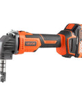Cordless Metal Nibbler With 20V 4000mAh Battery 2200 RPM Brushless Motor, shown with steel cutting head and orange body