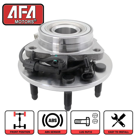 Front Wheel Bearing And Hub Assembly 515036 Direct Fit Fits Cadillac Escalade Silverado Avalanche 1500 Express Tahoe Suburban GMC Savana Yukon Sierra With ABS Two Pack visible with ABS sensor and bolt details.