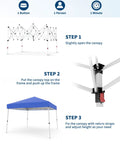 Steps to set up 10x10 Pop Up Canopy Tent with Slant Leg Design, including frame assembly and attaching waterproof top.