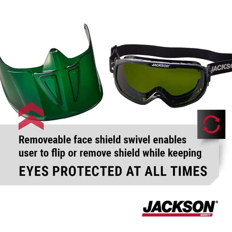 Flip Up Shield Safety Goggles With Anti Fog Lenses, Fits Over Glasses, Indirect Vents, ANSI Z87.1, Shade 5 IR Lens displayed