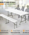 Six Foot Picnic Table Set With Two Benches, Three Piece Folding Outdoor Table And Chair Set for Indoors or Outdoors, in white