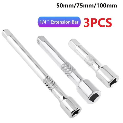 Three Piece Socket Extension Bar Set In Chrome Vanadium Steel With 50mm 75mm 100mm Lengths, Swivel Ratchet Wrench Sleeve Extenders