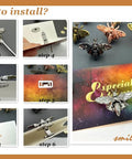 Five sets of honeybee-shaped metal purse turn-lock clasps with keychains; dark-tone handbag hardware collage showing install steps.