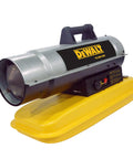 High Output 80000 Btu Forced Air Kerosene And Diesel Portable Heater With Six Gallon Tank on yellow base, designed for cold work zones.